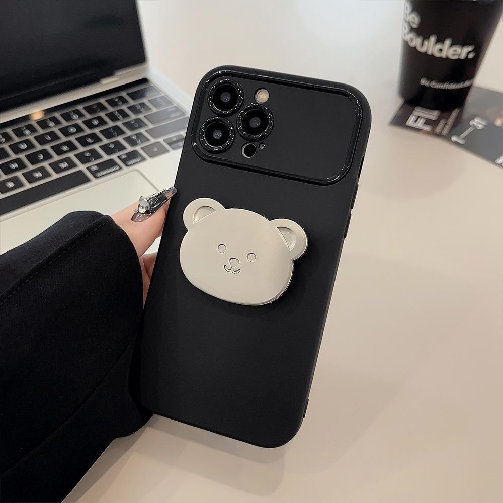 Metal Bear Bracket Suitable for 13ProMax IPhone Case IPhone 15 Cartoon 14 All Inclusive 16 Soft Huawei