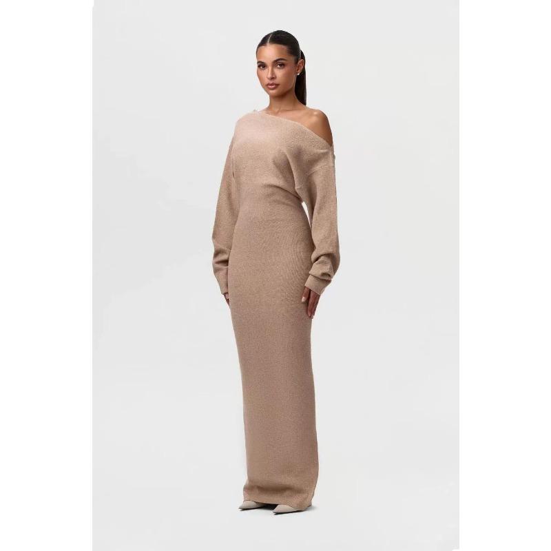 GMXIA Women's Fashion Autumn Winter Solid Color Print Long Sleeve Casual Dresses