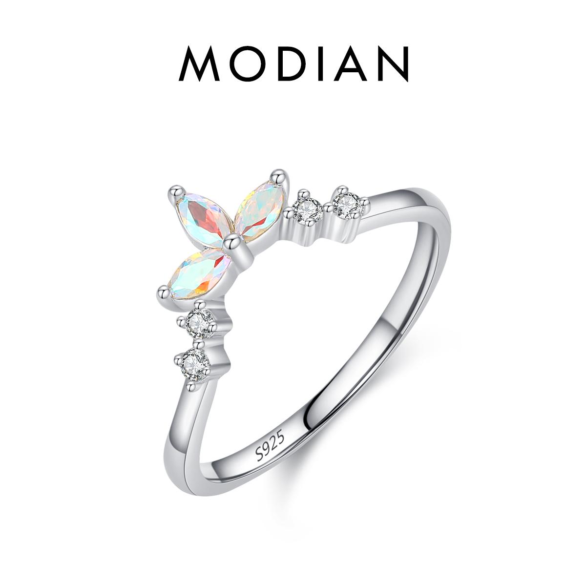 

Модиан Модиан настоящее серебро 925 пробы модное кольцо на палец с короной для женщин Радужный огненный циркон свадебное обручальное кольцо ювелирные изделия 8 серебряный