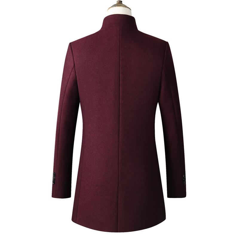 Men's Autumn Winter Trench Coat Stand Collar Single Breasted Straight Solid Color Warm Woolen Coats