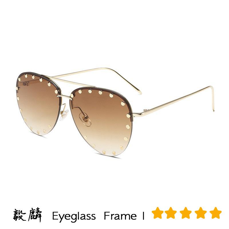 2026 New Toad-shaped Metal Sunglasses Large Frame Frameless Rice Nail Fashion Street Sunglasses