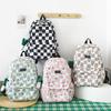 Three-Piece Backpack Set Large Capacity Student Schoolbag Junior High School Student Checkerboard Backpack with Lunch Bag Pen Bag