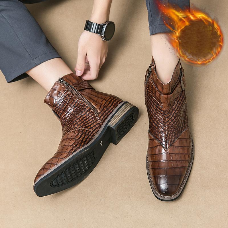 Men’s Winter Warm Chelsea Boots Motorcycle Boots Retro Dress Tuxedo Wedding Men Ankle Boots Plus Size