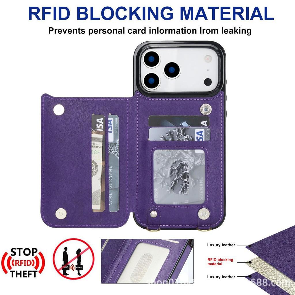 Leather Crossbody Buckle Holder with Card Slot for iPhone 17 Pro Max