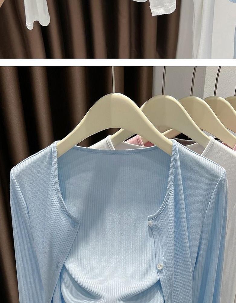 Damen Rippstrick Cardigan Jacken Sonnenschutz Überwurf Schal Hemd Locker Lässig Einfarbig Langarm Gestrickt Dünn Kurze Mäntel