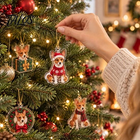 Charming Holiday Crafts Christmas Corgi Advent Calendar with 24 2D Flat Acrylic Dog Ornaments, Countdown Box Decorative Gift Cute Puppy Hanging