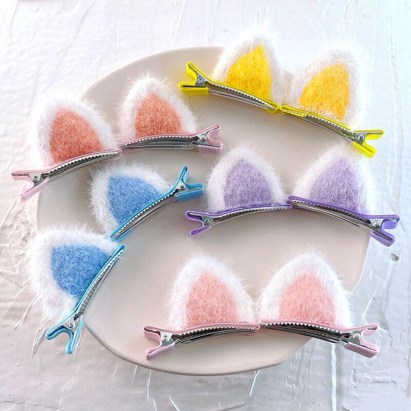 2 st Plysch Kattöron Hårklämmor Set Söt Tecknad Stereoskopisk Design Koreansk Stil För Små Flickor Håraccessoarer Mode