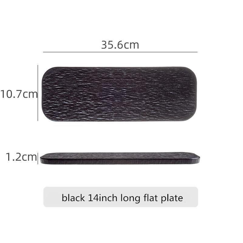 Black White Solid Color Rock Grain Restaurant Rectangular Plate Ceramic Long Plate Sashimi Plate Inventory Heart Sushi Utensils