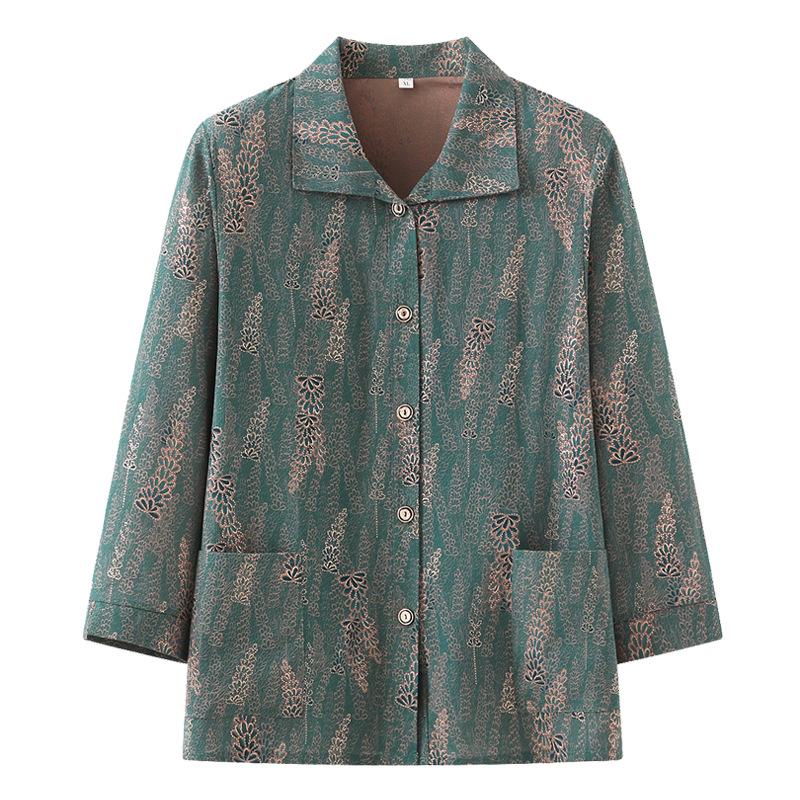 

Women s Summer Shirt: Loose Lapel Top for Middle-Aged and Elderly Moms 2XL [100-115 lbs] пшеничный/зелёный