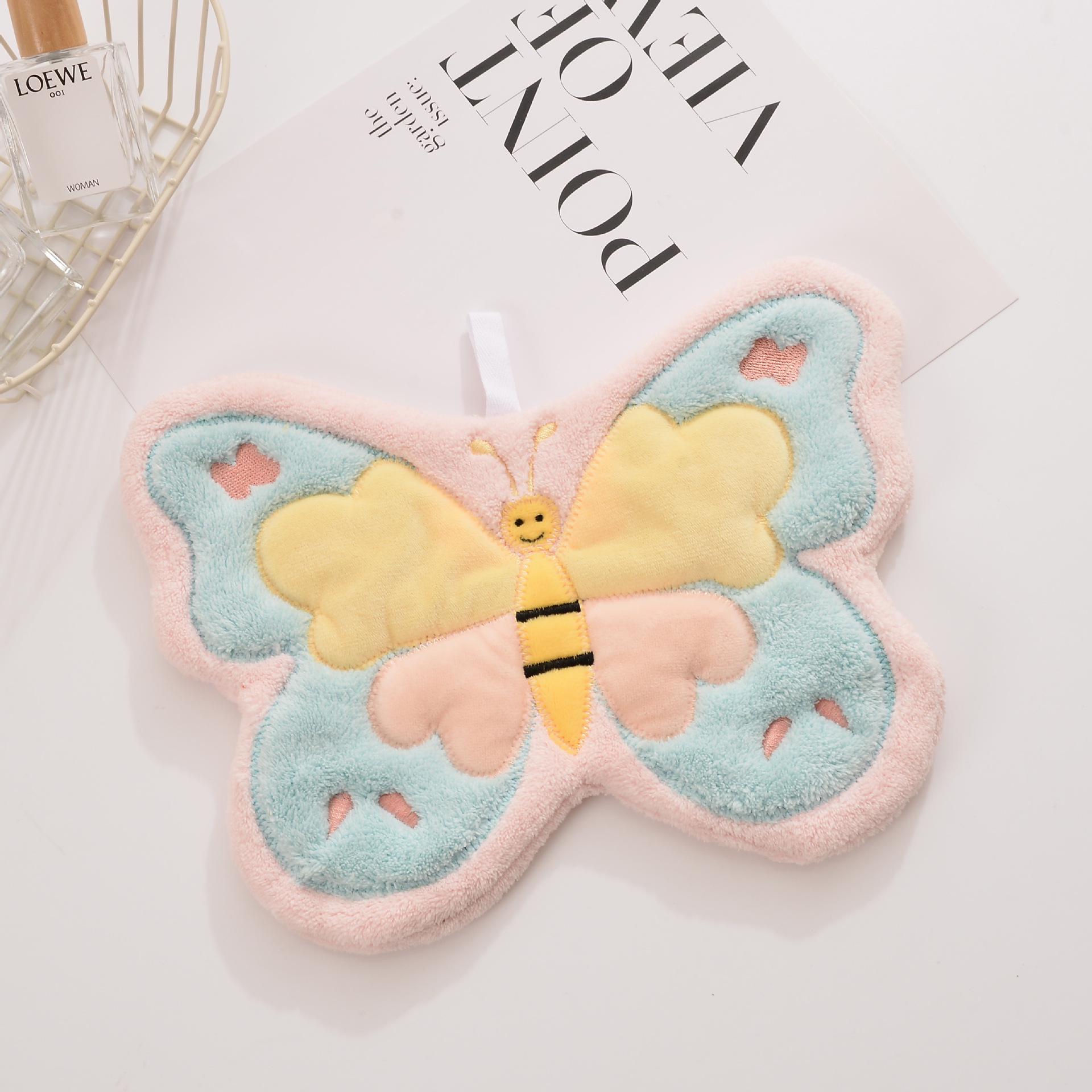 

Cute Butterfly Coral Fleece Hanging Hand Towel – Odor-Free Wiping Cloth for Kids 26x20 cm