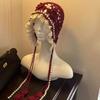 Hand-knitted Knitted Pearl Lace Beanies Breathable Fringed Hollow Flowers Hat Soft Bohemian Style Crochet Hat