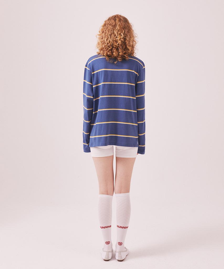 Minasu Mns Striped Cotton Collar T Shirt_Blue