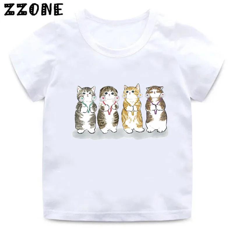 Cute Cat Drawing Print Kids Cartoon Funny TShirts Harajuku Casual Kawaii Baby Boys Summer T Shirt Children Tops Girls Clothes