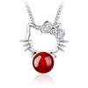 Red And Black Agate Cat Pendant Necklace Women'S Silver-Plated Necklace Pendant Collarbone Chain