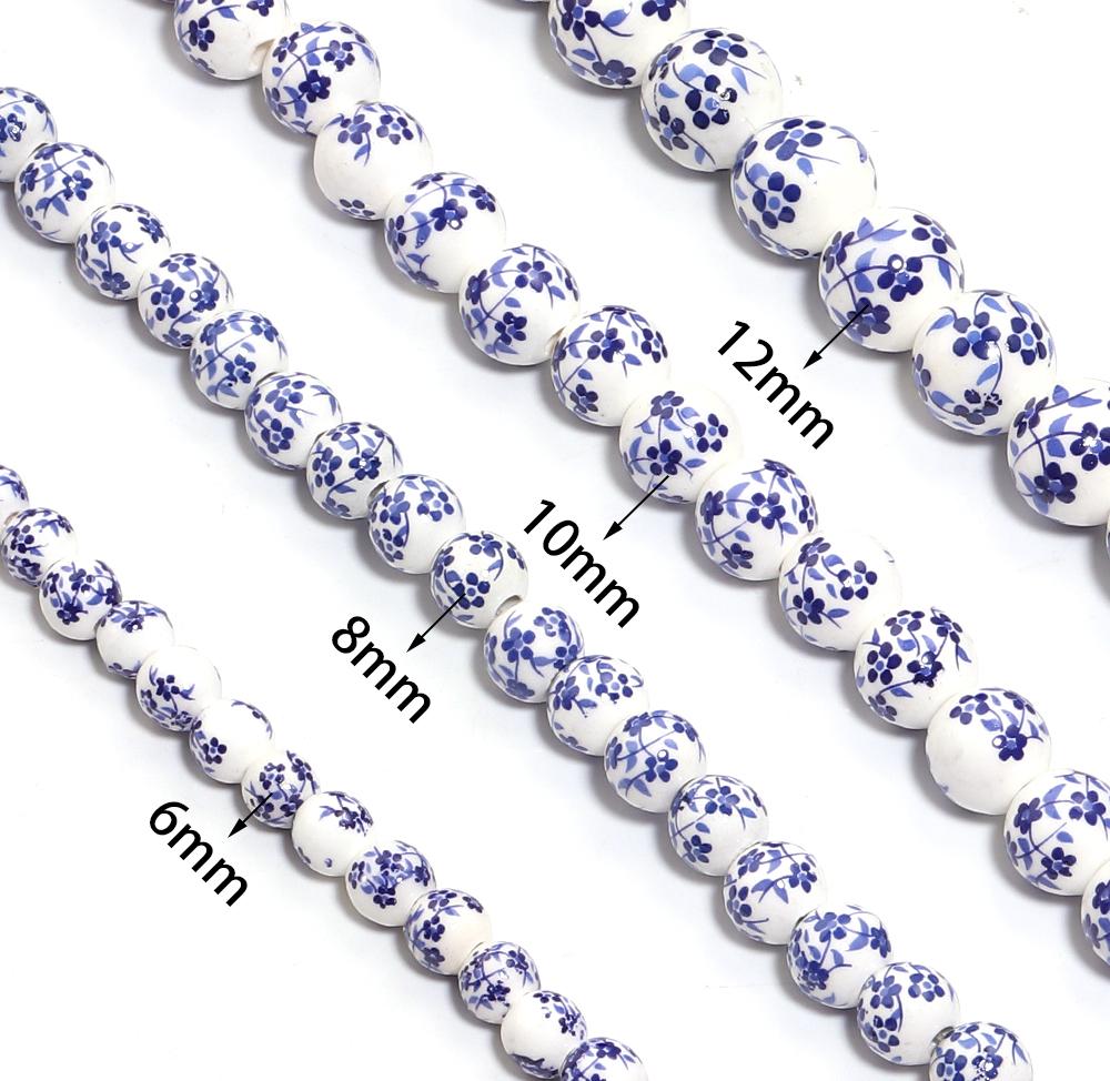 6 8 10 12mm Kleine Blume Keramikperlen Blaues Porzellan Runde Lose Perlen Für Schmuckherstellung DIY Armbänder Halskette Zubehör