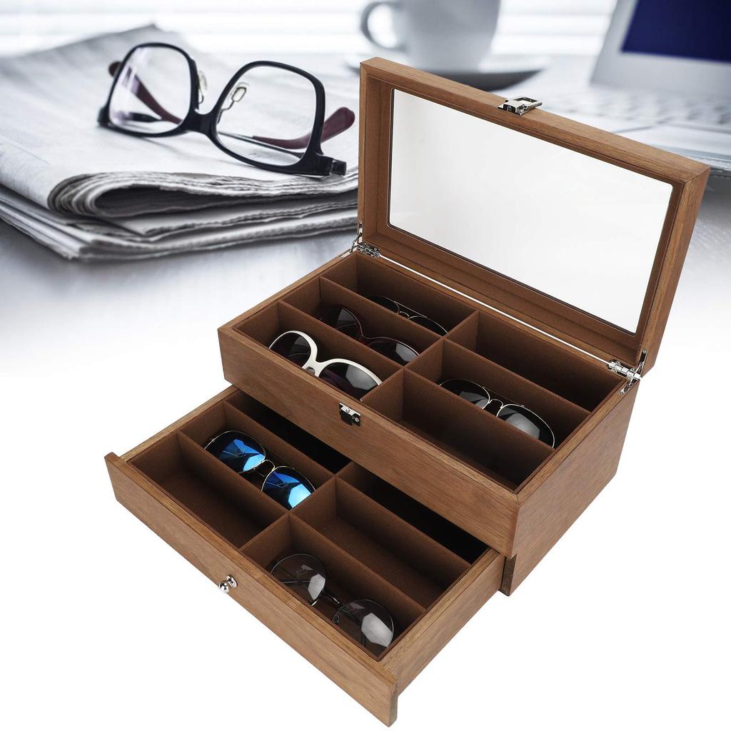 Yinhing Sunglasses Eyeglasses Wooden Eyeglass Display Case Organizer for Display and Storage Storage, Box, 12-Slot Double-Layer