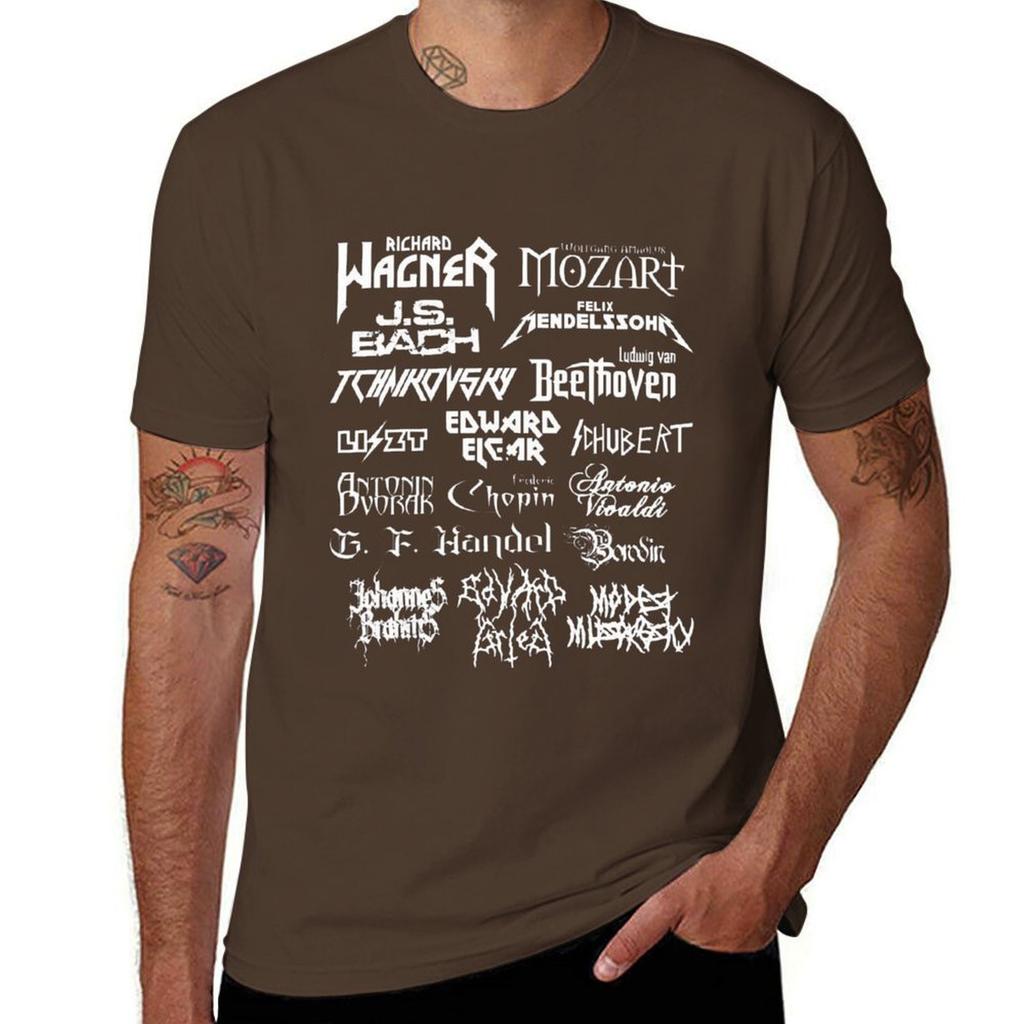 Koszulka z klasycznymi kompozytorami heavy metalową czcionką dla chłopców białe ubrania kawaii vintage koszulki męskie