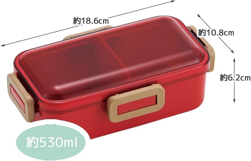 Skater Bento Single Made In for with Locking for Dishwasher and Microwave Cherry Red Box, 530ml, Tier, Japan, Women, 4-Point Leak-Resistant Storage,