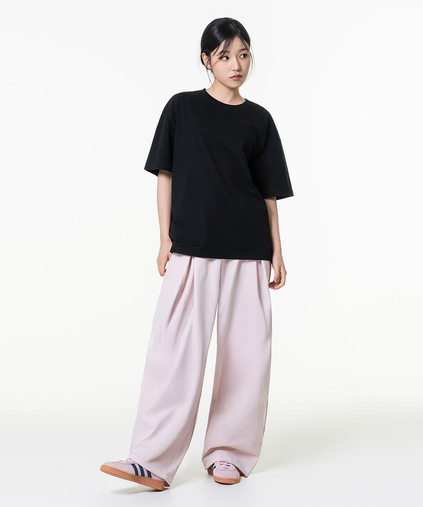 MOZMOZ Oversized Sorona Cooling Functional Back Slit Plain Short Sleeve T-Shirt Black