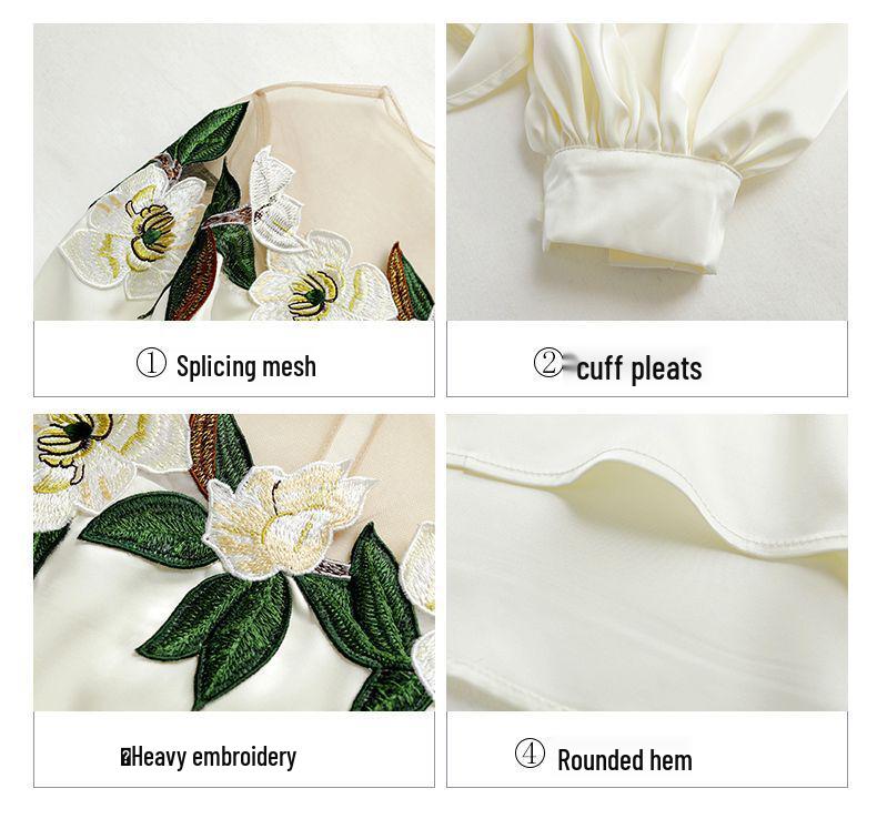 Spring 2024 Women's Chic Floral Embroidered Mesh Shirt