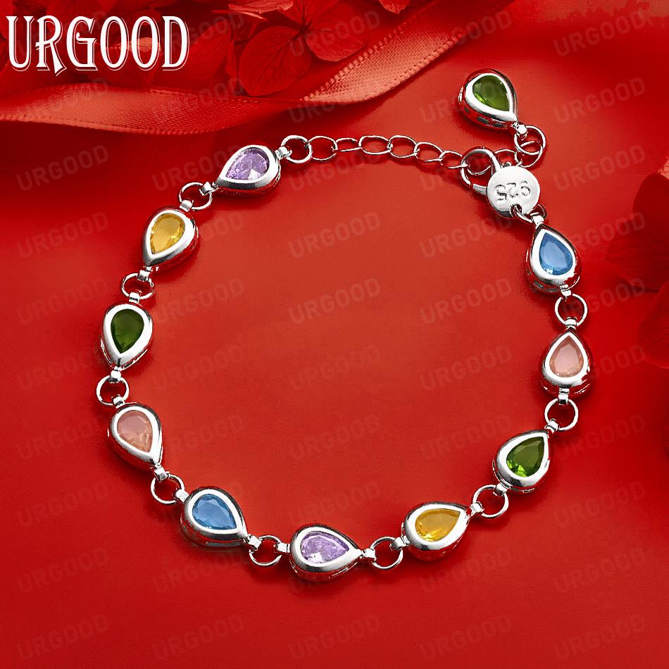 Fashion Colorful Teardrop-Shaped Aaa Zircon 925 Sterling Silver Bracelet Jewelry