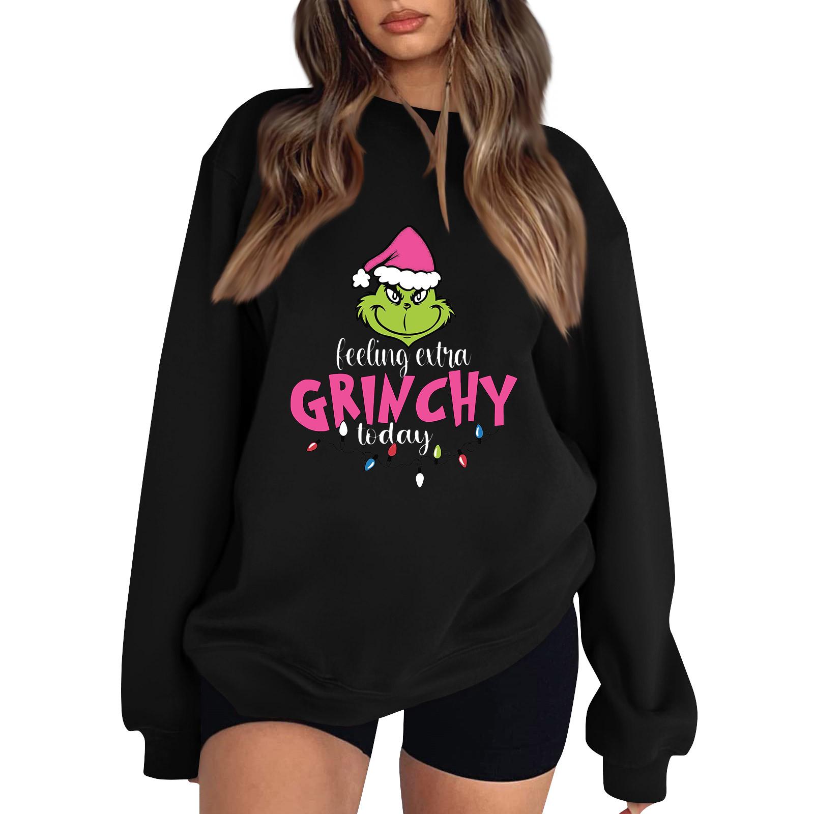 

Женская толстовка, спортивная, рождественская, с принтом, пуловер, толстовка с круглым вырезом и длинными рукавами, повседневная толстовка L чёрный