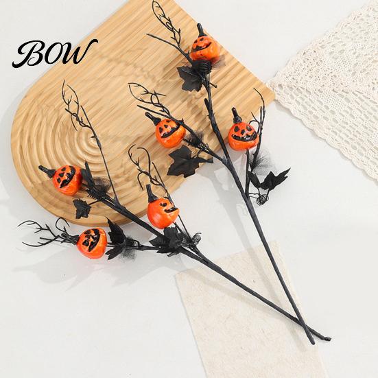 Spooky Halloween Home Decor Artificial Pumpkin Stems, Black Branch with Maple Leaves, Fake Leaf And Gothic Floral Arrangement for Vase,