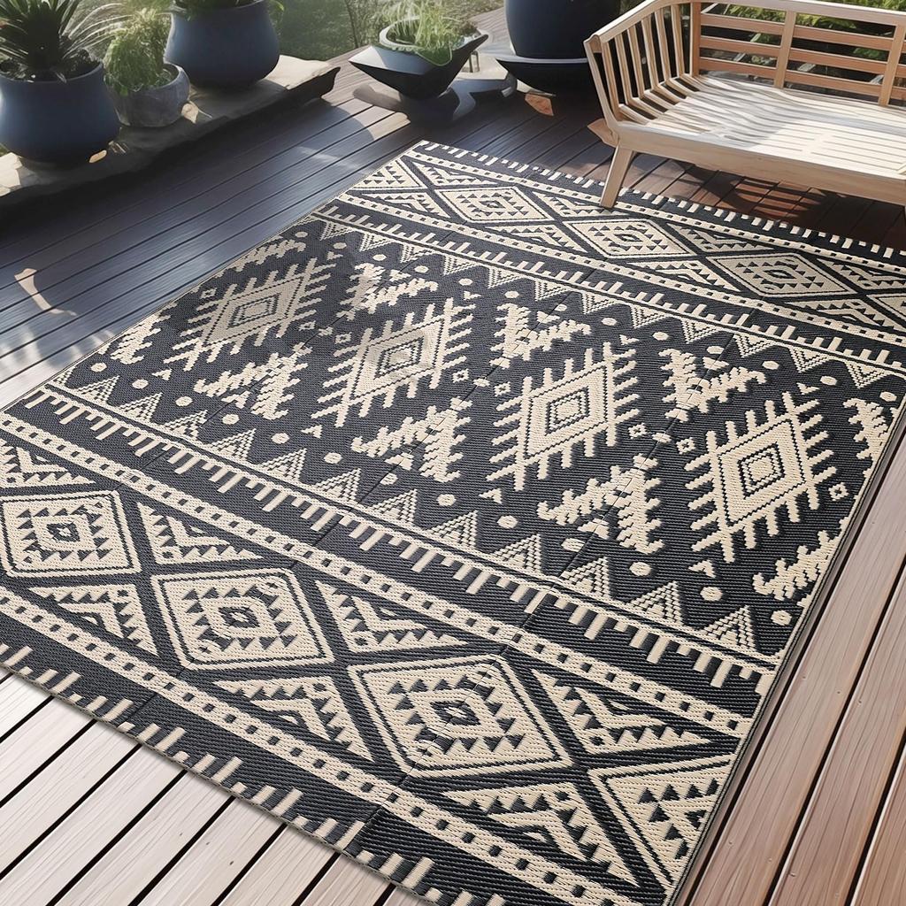 Olanly Outdoor Plastic Straw Rug Waterproof Indoor Outdoor Carpet Machine Washable Fashion Carpet For Patio Camp Picnic Backyard