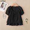 VONDA Camicie Bluse Casual Estive da Donna con Scollo a U, Intreccio di Pizzo all'Uncinetto sul Davanti, Manica Corta