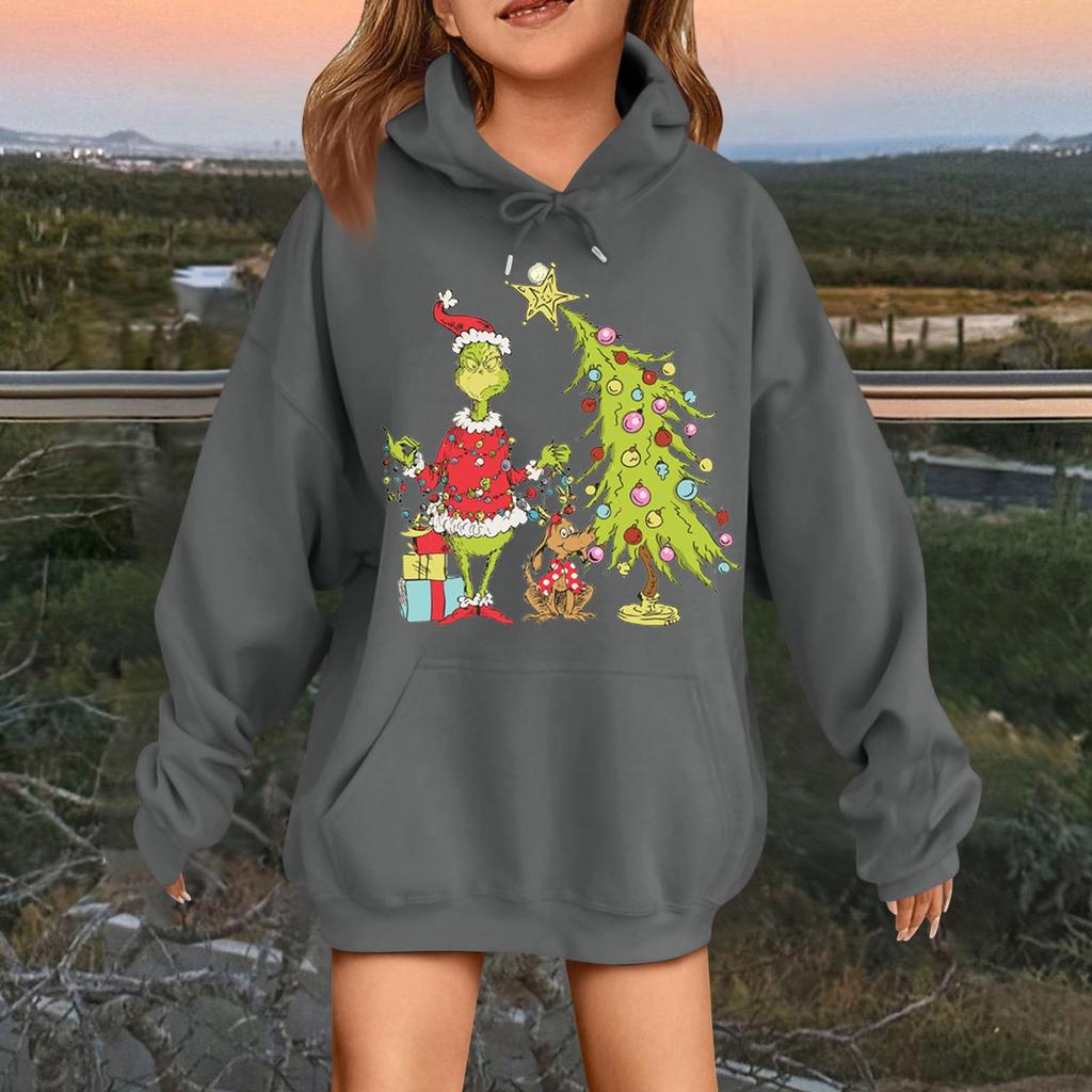 Children's Fashionable Casual Long-sleeved Loose Christmas Print Pullover Hooded Sweatshirt