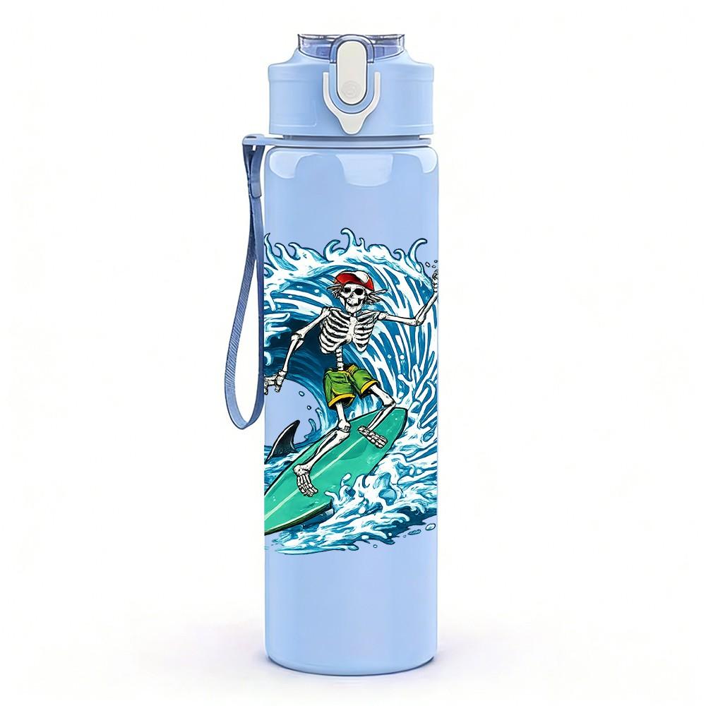 1PC Big Ocean Surfing Wave Art Print 750ml Color Plastic Sports Water Bottle Leakproof Flip Straw Lid Suitable for Sports Office Home Use