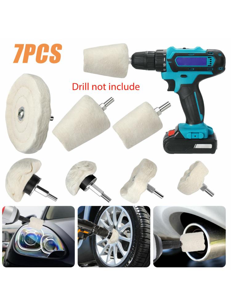 7Pcs Flannelette Polishing Wheel Kit Buffing Pads With 1/4" Hex Shafts Polishing Mop Wheel Grinding Head For Drill