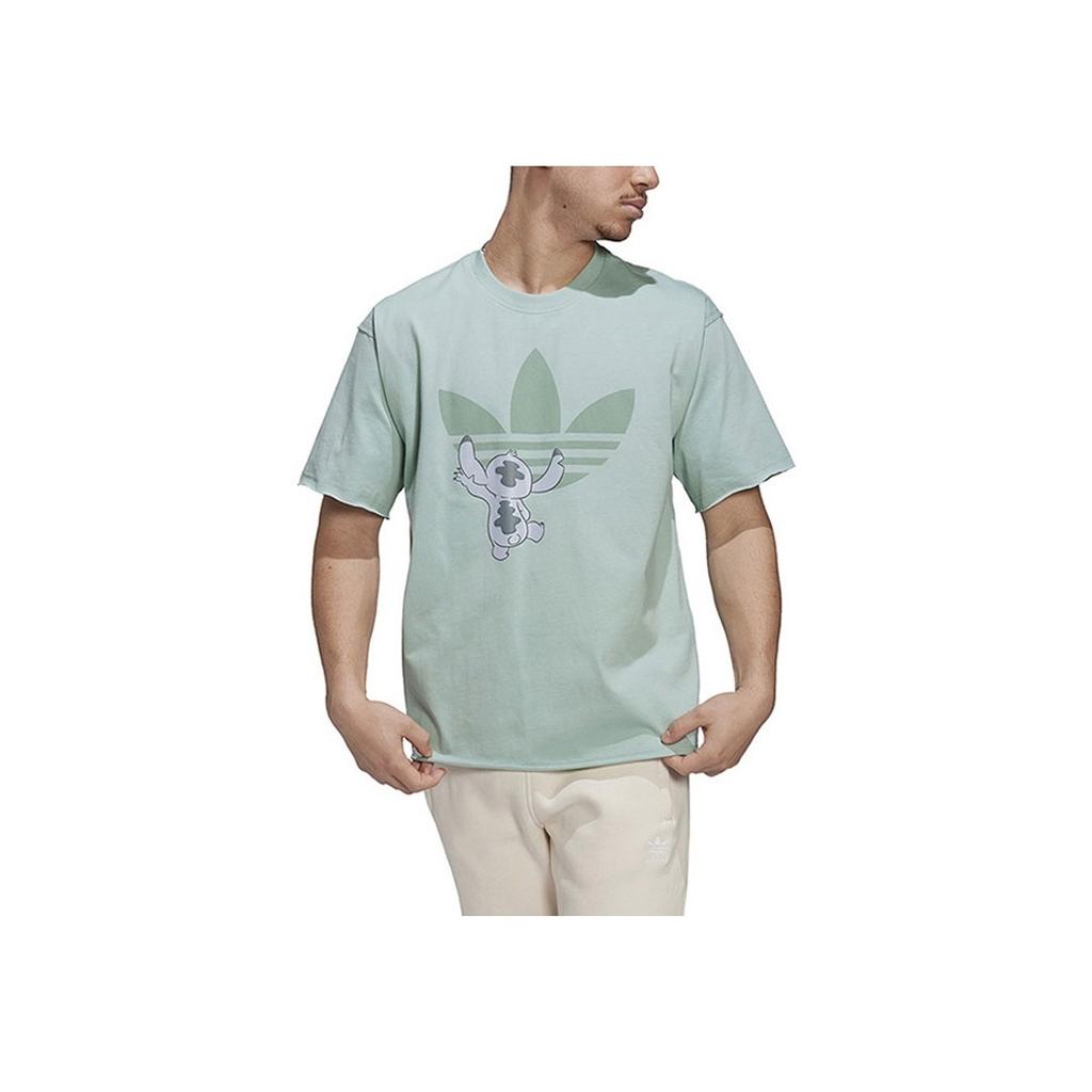 Adidas Originals X Disney Stitch Graphic Print Straight Cut Short Sleeve T-Shirt Unisex Tops Light-Green HT3951