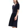 Fila Logo Moda Elegante Tejido Plisado Empalmado Casual Cuello en V Manga Corta Vestido Vestidos de Mujer F11W331313FNV