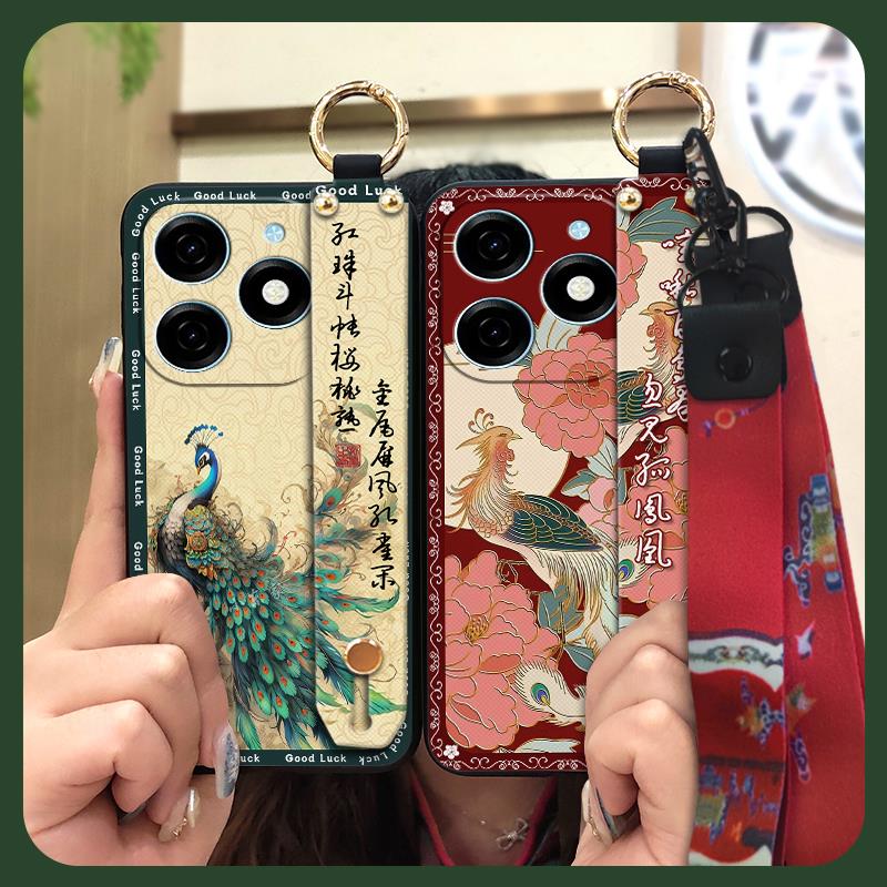 Soft case Fashion Phone Case For Tecno Spark20/KJ5 Lanyard Waterproof Ring Wrist Strap Back Cover Silicone Shockproof