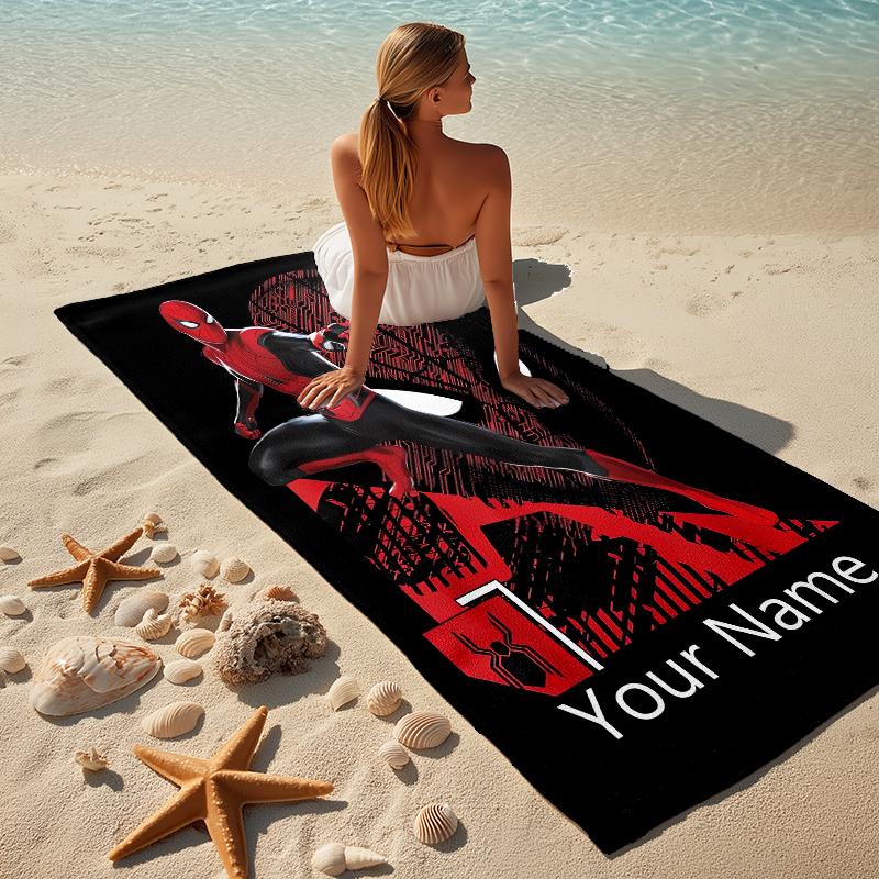 Personalized Name Spider-Man Mask Stylish Digital Printing Beach Towel Quick‑Drying Absorbent Blanket for Beach Pool Gym Travel