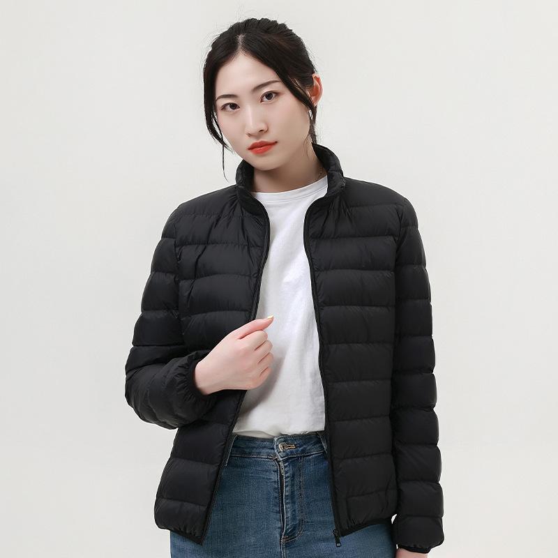 Autumn and winter new women's light stand-up collar hooded down jacket white duck down women's slim fit large size light jacket