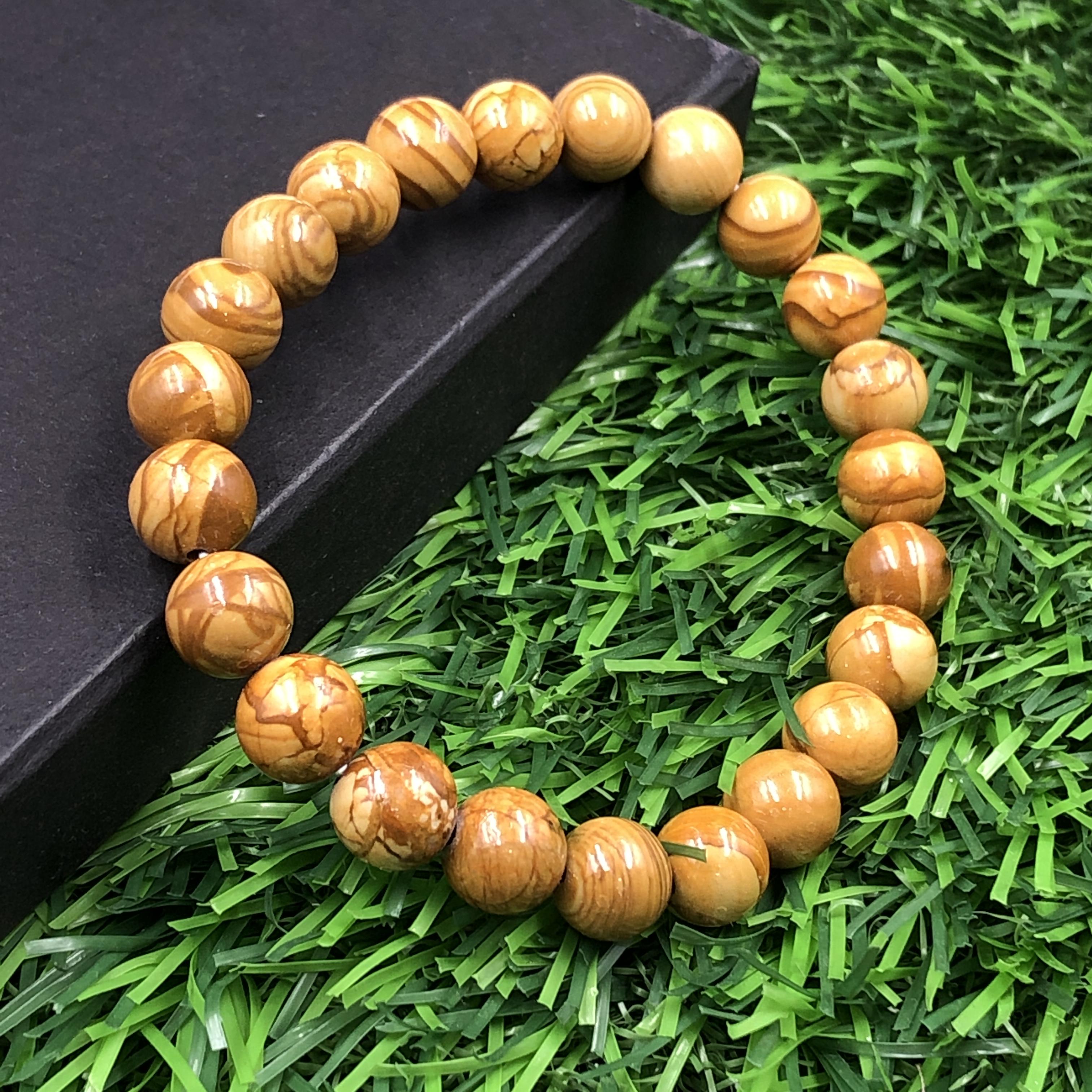 Браслет из натурального верблюжьего камня, круглые бусины 8 мм, 7,5 Ручная работа, эластичный браслет для парня/девушки RBB-14