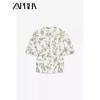 Zaprha 2025 New Arrival Beautiful Western Style Flower Print Cut Out Embroider Short Sleeve Tops Shirt for Women 3551670