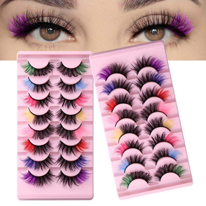 High Imitation Mink Hair Colored False Eyelashes Simulation Dense Curl 8 Pairs Of Eyelashes