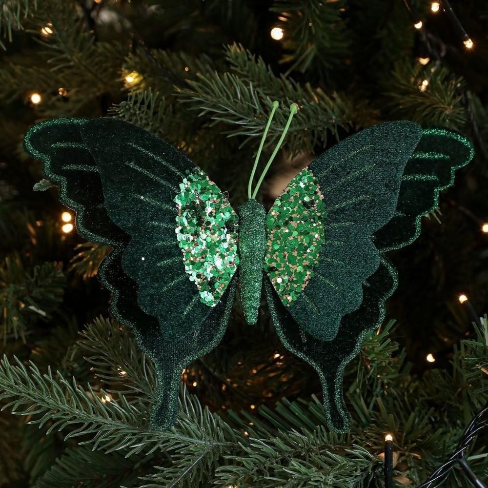 Velvet Butterfly Christmas Decor Flocking Glitter Butterfly Accessories  New Year Gifts