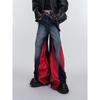 ZYLLO Y2K Streetwear Red Pu Leather Patchwork Baggy Jeans Pants For Men Designer Clothes Wide Leg Loose Denim Trousers