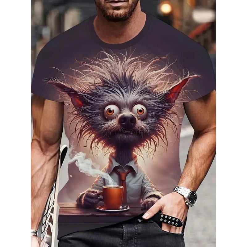Men's Outdoor Casual Breathable Summer T-shirt Short Sleeve Cartoon Animal Printed Pattern Large Oversize Loose Men's T-shirt