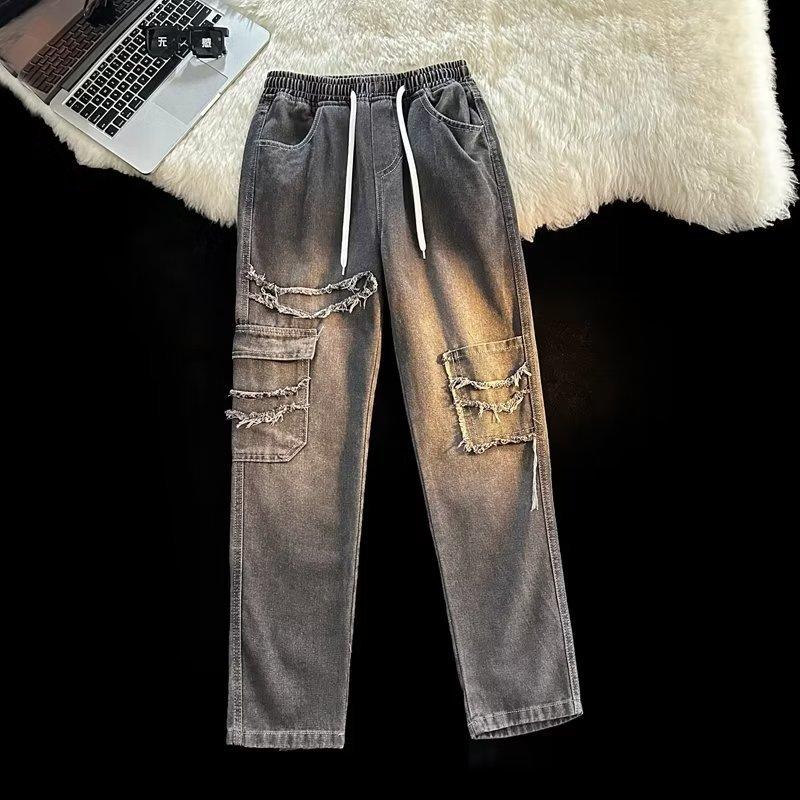 

JYL Men s Straight Jeans Vintage Knee Patch Casual Versatile Slim Denim Pants XXXL амарантовий