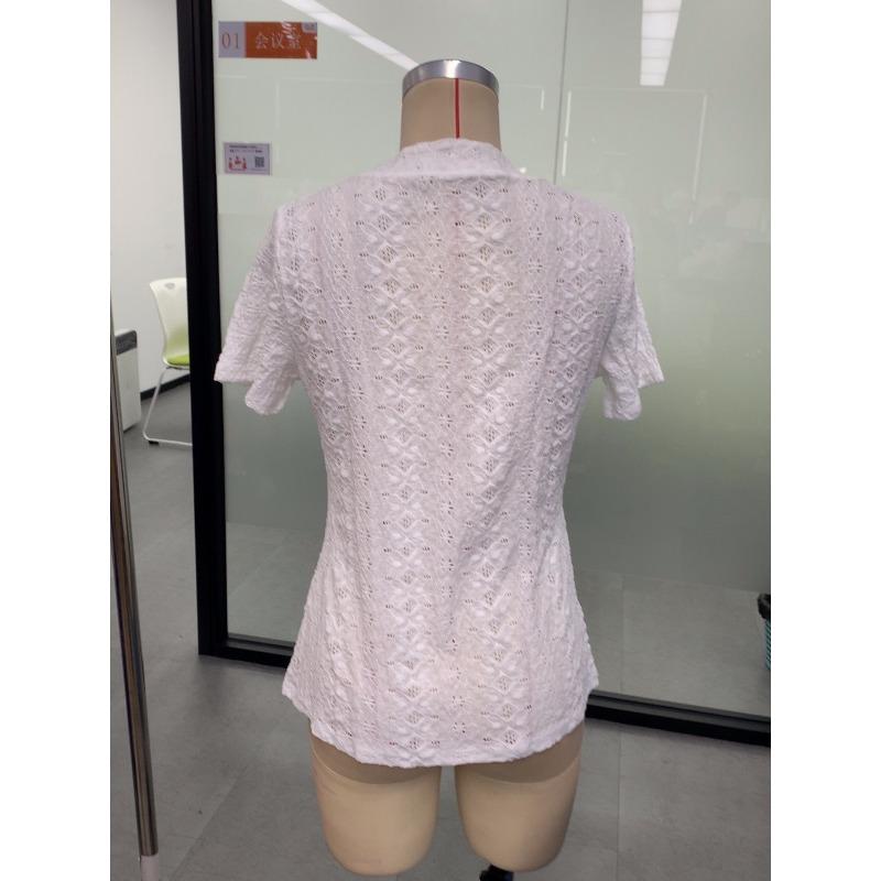 Jarní a letní móda ležérní jednobarevné knoflíkové výstřih do V krátký rukáv dámské halenky a košile