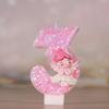 3D Number Candles for Cake Toper Decor, Pink Fairy Glitter, Digital Candles, Happy Birthday Party, Wedding Cake Decoration Acces