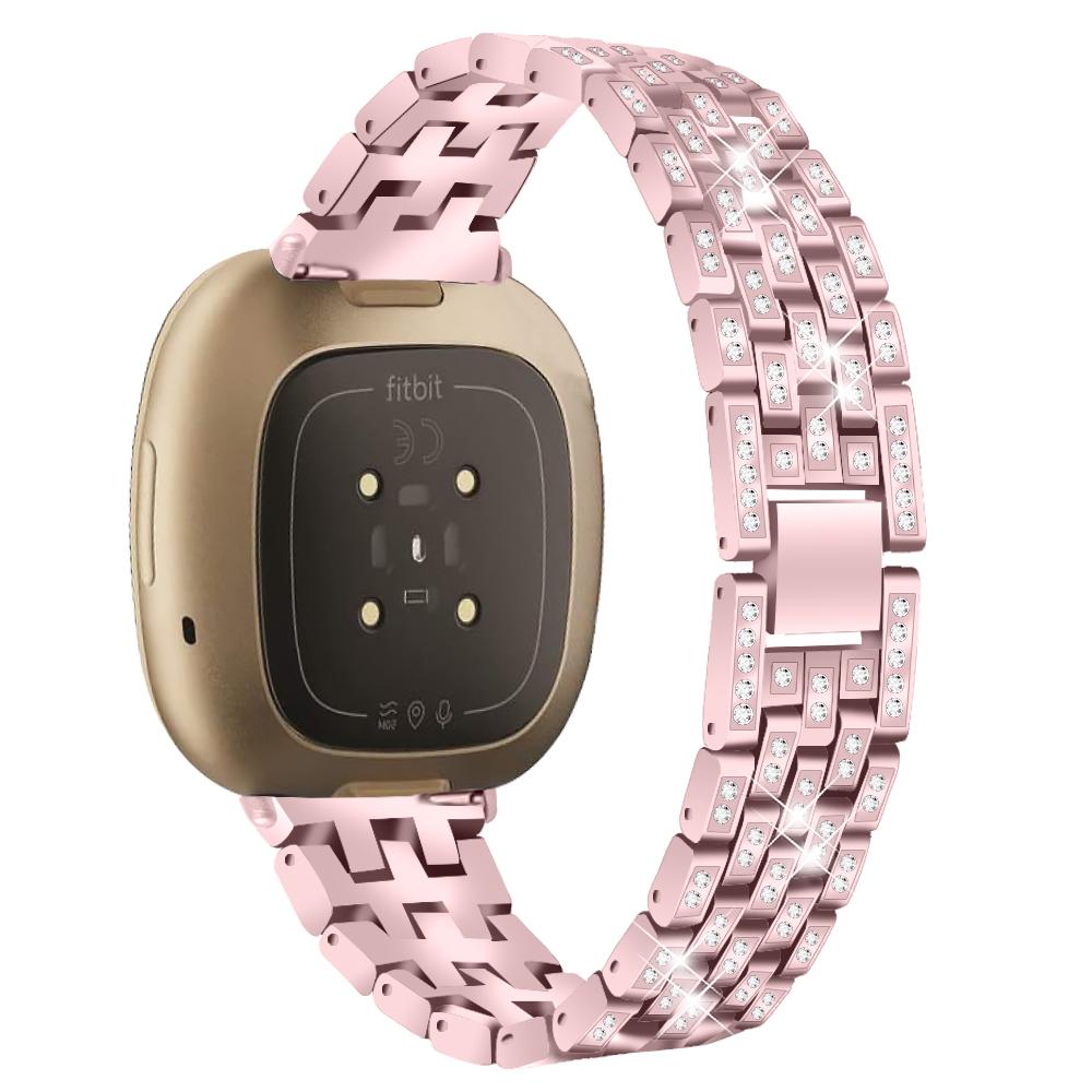 

For Fitbit Versa 4/Sense 2 Rhinestones Decor Zinc Alloy Strap Replacement Smartwatch Band Rose Pink