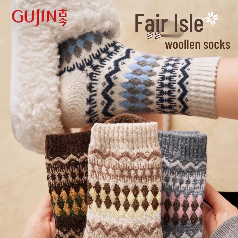 GUJIN Women s Fair Isle Wool Blend Mid-Calf Socks, 4-Pack for Autumn/Winter One Size