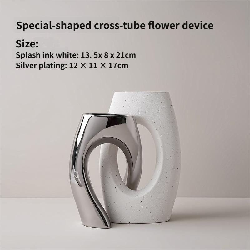 

White Art Vase - Ceramic High-End Flower Arrangement Ornament Cross Tube Flower Vase Si