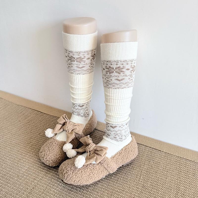 Women's Wool Mid-Calf Socks: Thickened Autumn/Winter Brown Slouch & Gray Stirrup Warmers